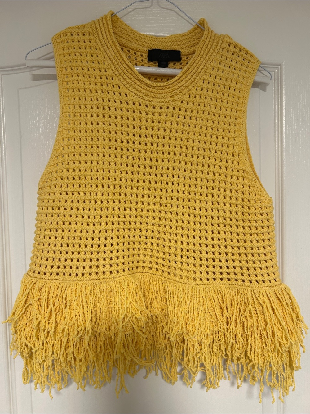Zara Yellow Crocheted Fringe Sleeveless Top